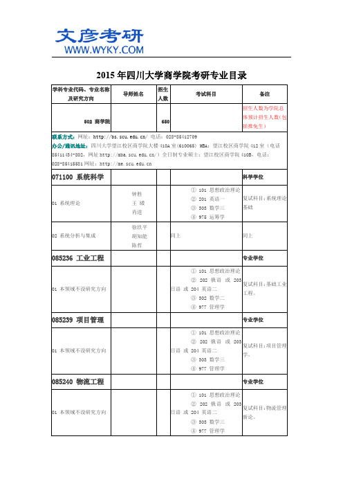 2015年四川大学商学院考研专业目录_四川大学考研资料