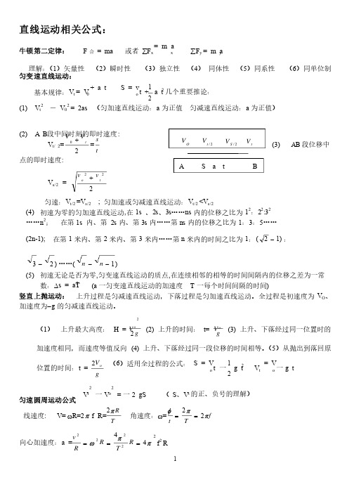 直线运动公式、曲线运动知识点与例题