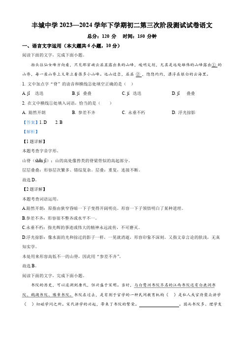 江西省丰城中学2023-2024学年八年级5月月考语文试题(解析版)