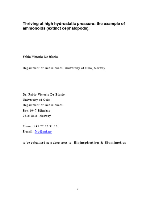 Thriving at high hydrostatic pressure the example of ammonoids (extinct cephalopods)