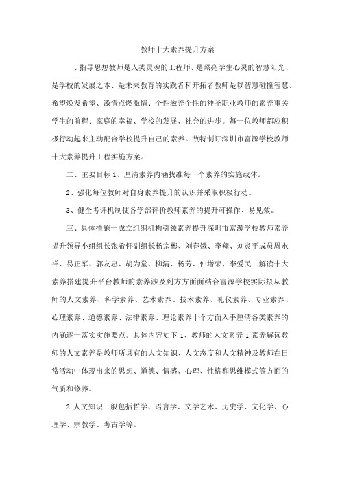 教师十大素养提升方案