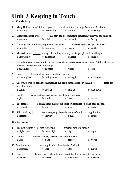 大学英语泛读教程4(第三版)自测Reading Master 3_Test Bank_Unit 03