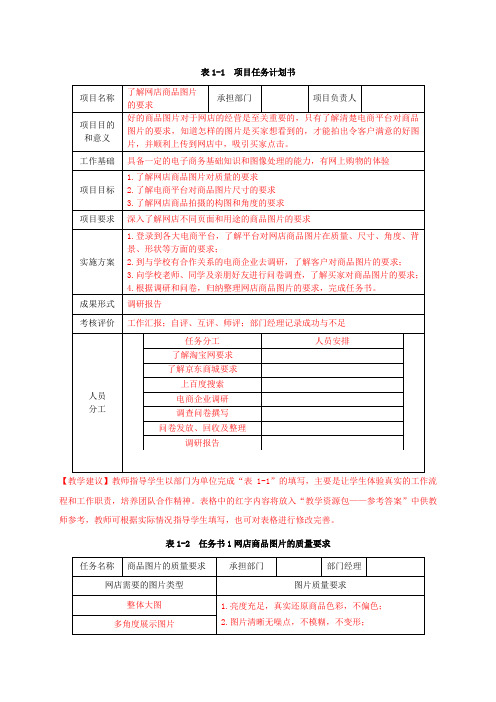 网店商品拍摄情境一参考答案