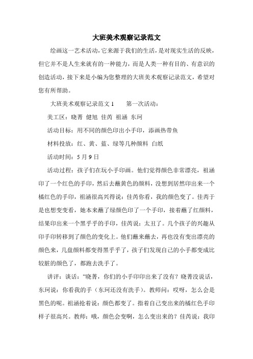 大班美术观察记录范文