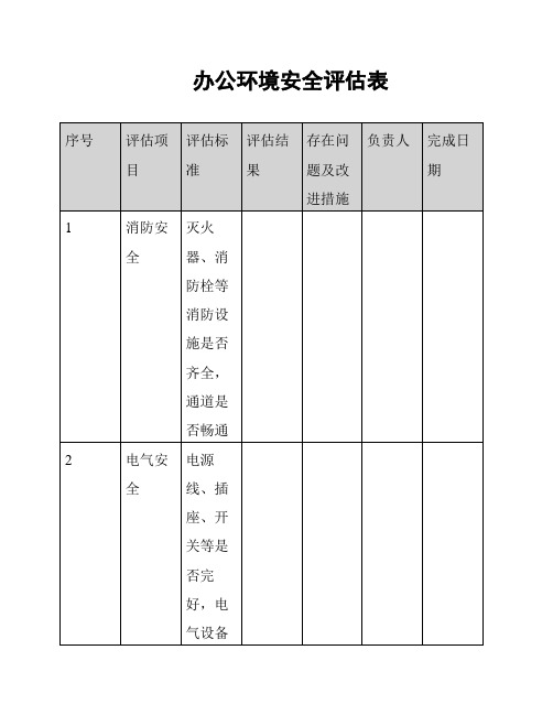 办公环境安全评估表