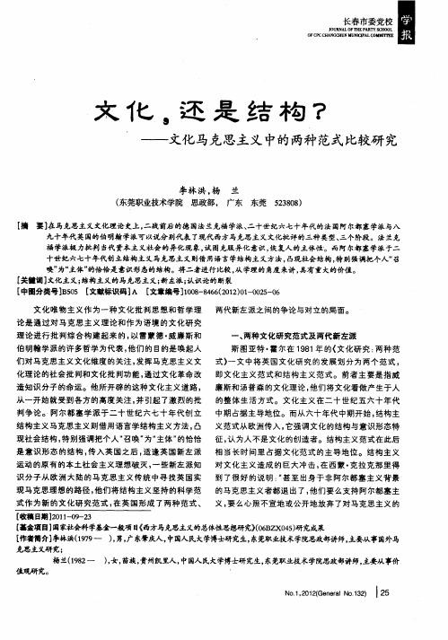 文化,还是结构？——文化马克思主义中的两种范式比较研究