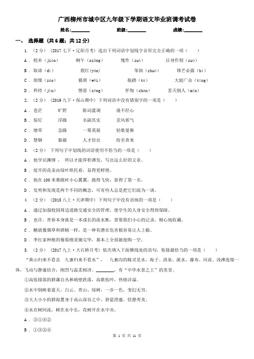 广西柳州市城中区九年级下学期语文毕业班调考试卷