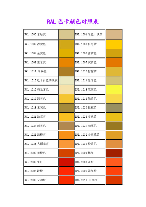 RAL色卡颜色对照表