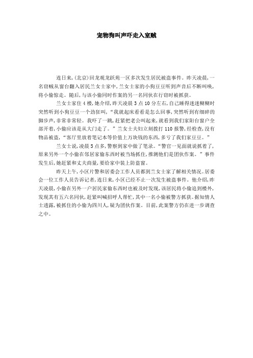 宠物狗叫声吓走入室贼