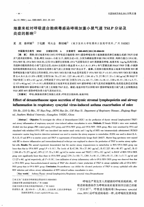 地塞米松对呼吸道合胞病毒感染哮喘加重小鼠气道TSLP分泌及炎症的影响