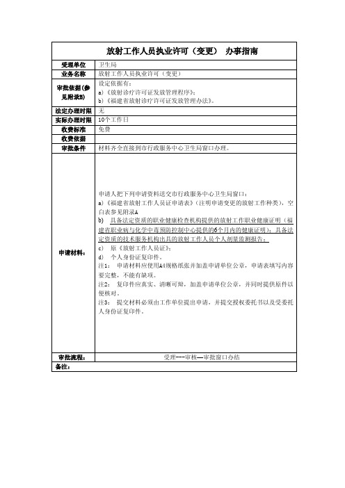 放射工作人员执业许可（变更）办事指南