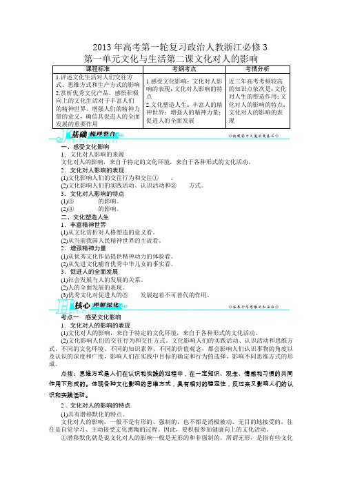 2013年高考第一轮复习政治人教浙江必修3第一单元文化与生活第二课文化对人的影响
