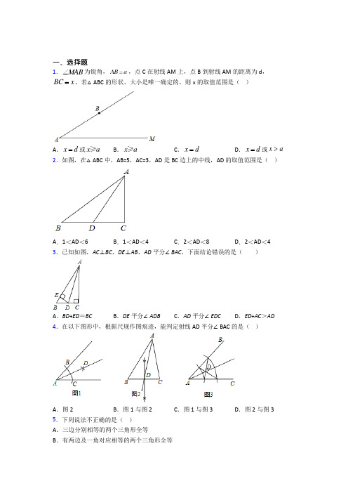 上海金山区教师进修学院附属中学八年级数学上册第十二章《全等三角形》阶段练习(培优)