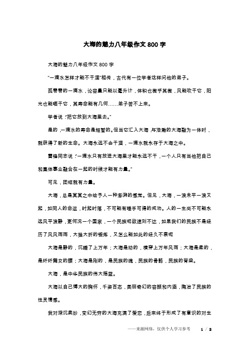 大海的魅力八年级作文800字