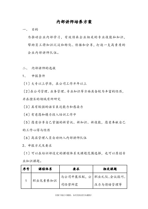 内部讲师培养计划(超级实用)