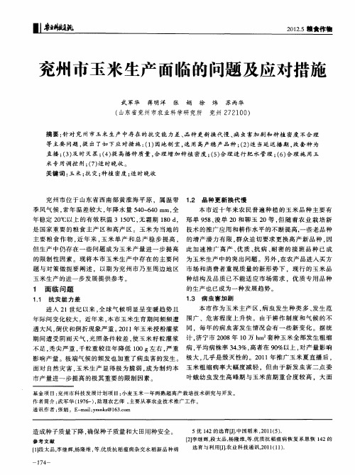 兖州市玉米生产面临的问题及应对措施
