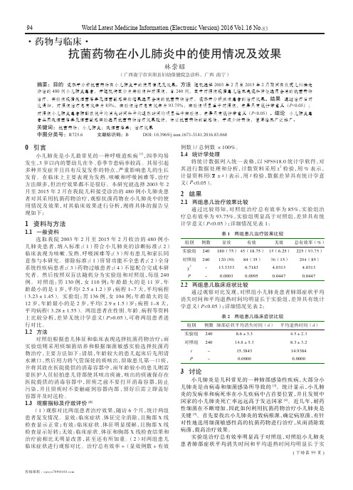 抗菌药物在小儿肺炎中的使用情况及效果