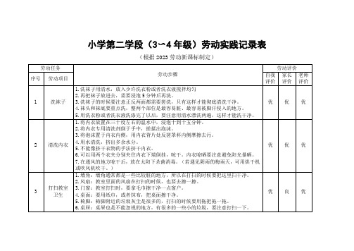 小学第二学段(3至4年级)劳动实践记录表