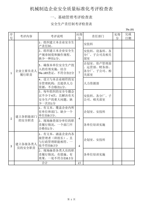 机械制造企业安全质量标准化  EXCEL表