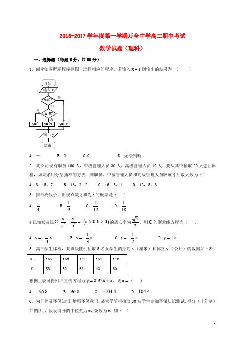 河北省张家口市万全县万全中学高二数学上学期期中试题