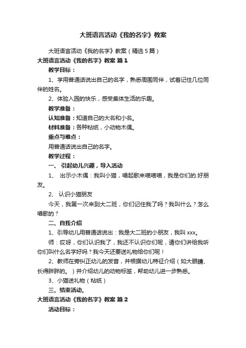 大班语言活动《我的名字》教案