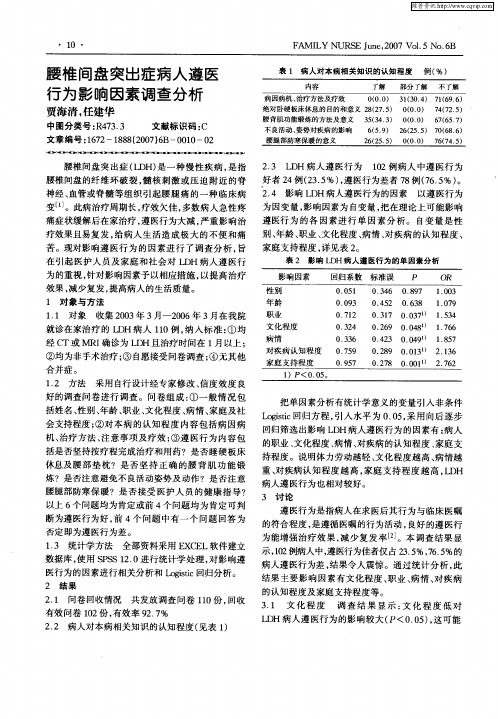 腰椎间盘突出症病人遵医行为影响因素调查分析