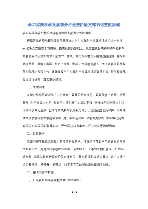 学习实践科学发展观分析检查阶段支部书记整改措施