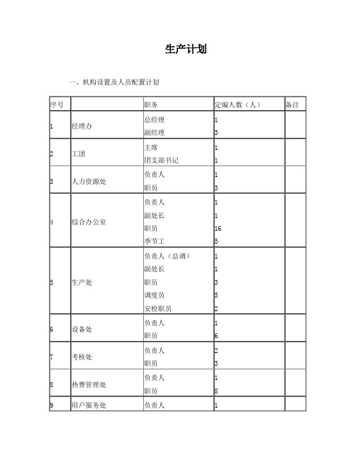 集中供热生产计划1