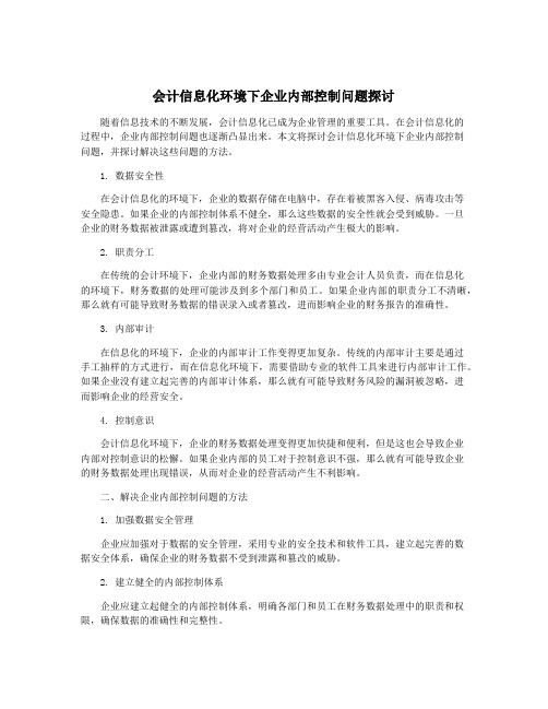 会计信息化环境下企业内部控制问题探讨