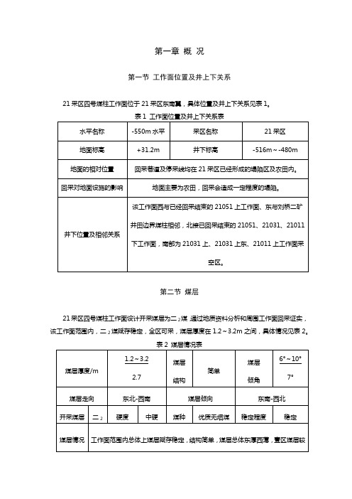 第一节工作面位置及井上下关系表1工作面位置及井上下关系表【模板】