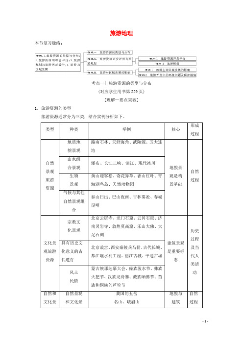 2019届高考地理一轮复习旅游地理学案新人教版选修3