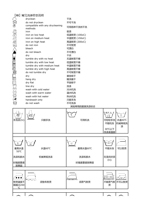 常用洗涤标志