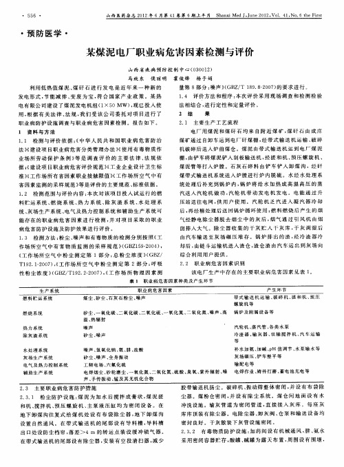 某煤泥电厂职业病危害因素检测与评价