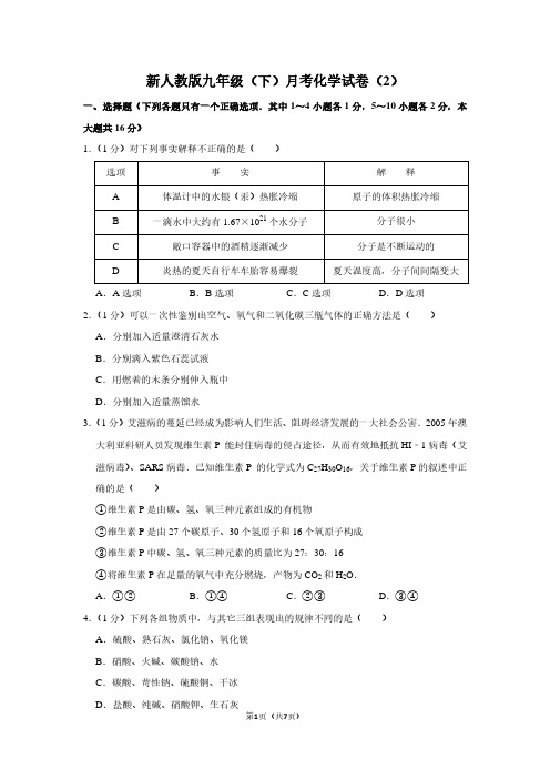 新人教版九年级(下)月考化学试卷(2)