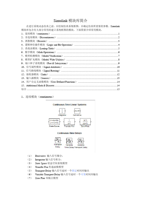 Simulink模块库简介