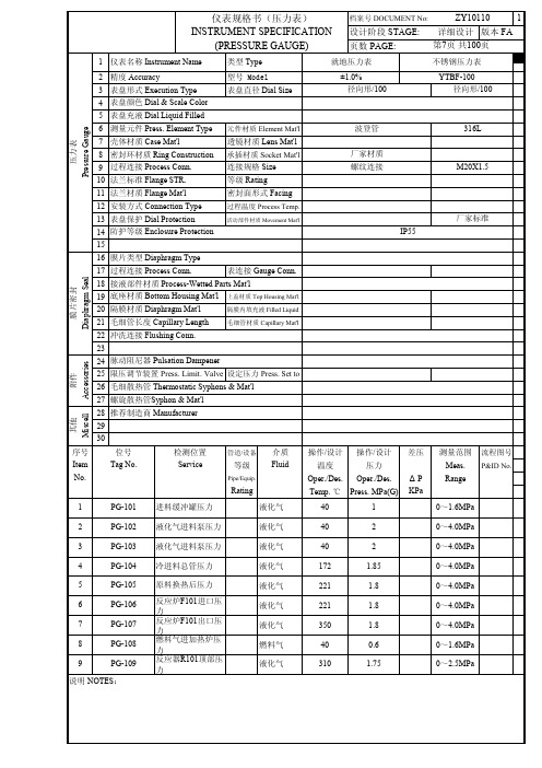 压力表规格书