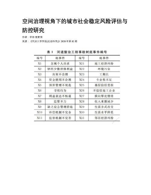 空间治理视角下的城市社会稳定风险评估与防控研究