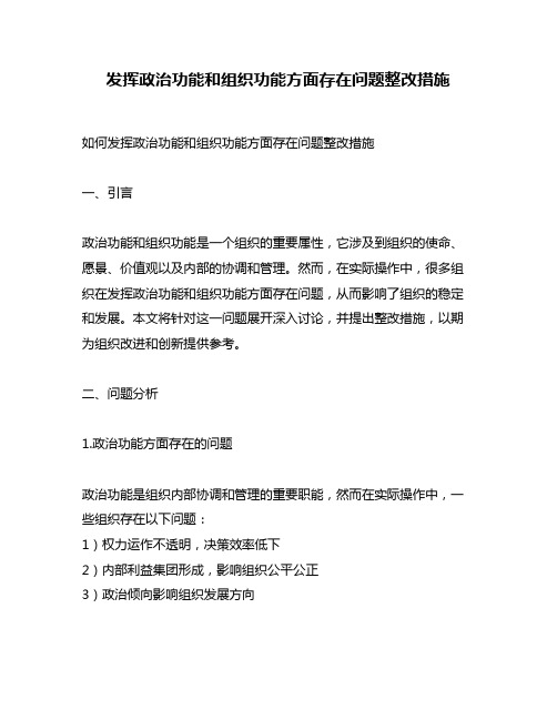 发挥政治功能和组织功能方面存在问题整改措施