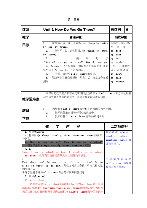 老人教版六年级英语上册Unit1  第一课时教案及二次备课