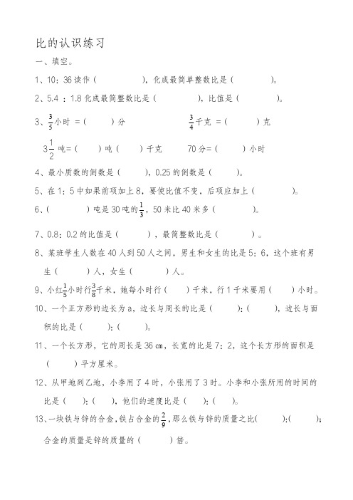 六年级上册数学第四单元比的认识练习