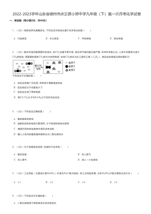 初中化学 2022-2023学年山东省德州市庆云县九年级(下)第一次月考化学试卷