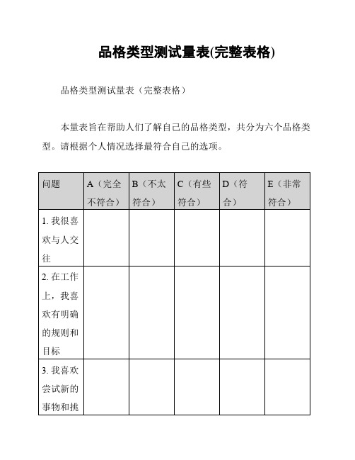 品格类型测试量表(完整表格)