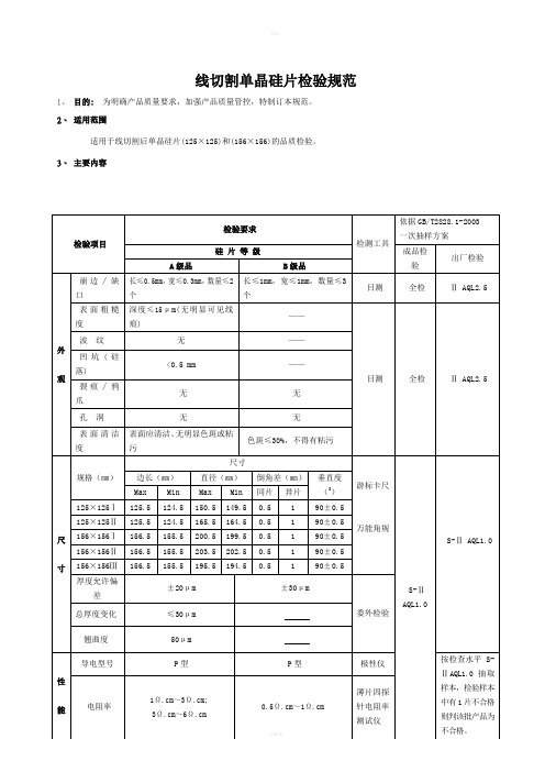 线切割单晶硅片检验规范