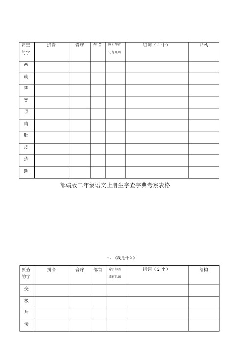 部编版二年级语文上册生字查字典考察表格.doc