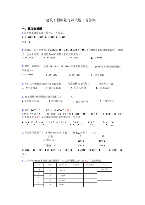 建筑工程测量试题库含答案及图文tb