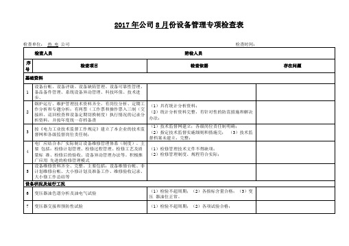 设备管理专项检查表热电厂、水电站