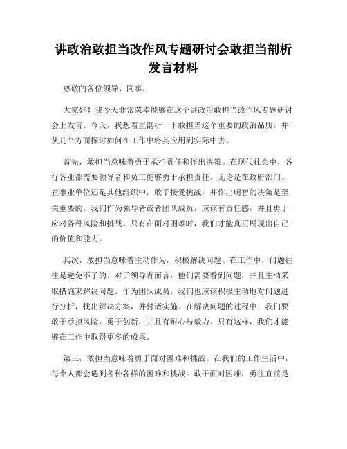 讲政治敢担当改作风专题研讨会敢担当剖析发言材料