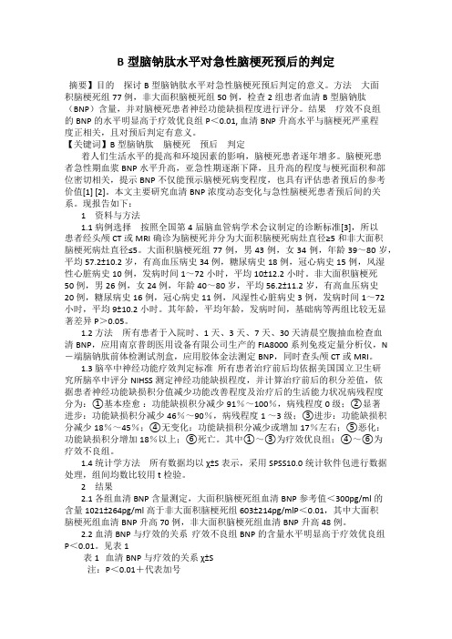 B型脑钠肽水平对急性脑梗死预后的判定