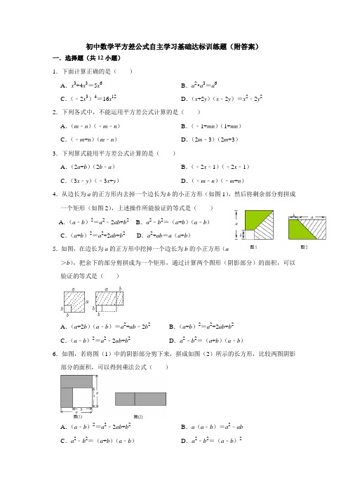初中数学平方差公式自主学习基础达标训练题(附答案)