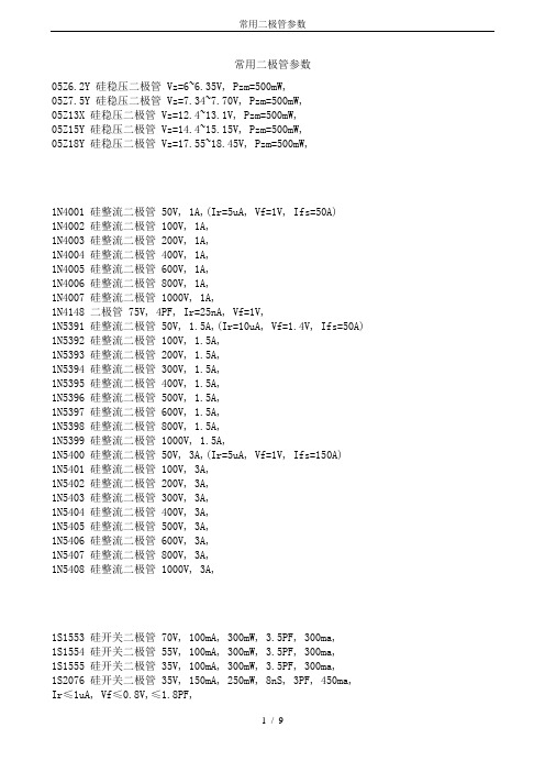 常用二极管参数